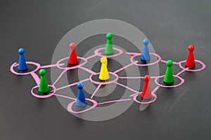 Social network, connect or relation concept, game plastic figure