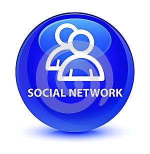 Social network (group icon) glassy blue round button