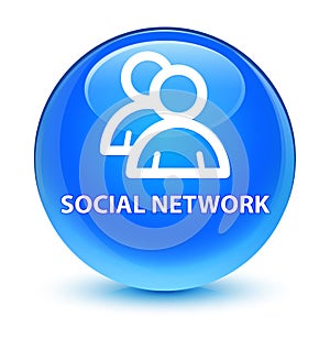 Social network (group icon) glassy cyan blue round button