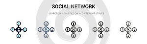 Social network icon in filled, thin line, outline and stroke style. Vector illustration of two colored and black social network