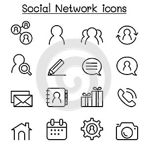 Social network icon set in thin line style