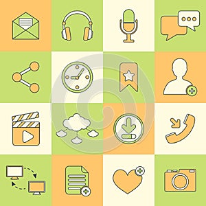 Social network icons flat line