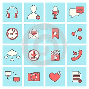 Social network icons flat line