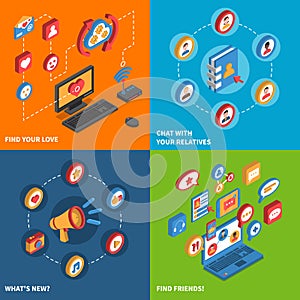 Social Network Icons Isometric Set