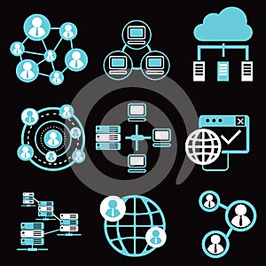 Social network icons, network and communication icons