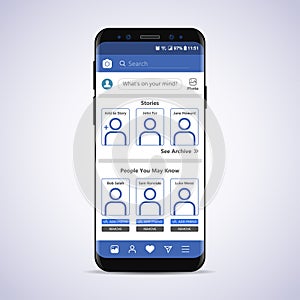 Social network interface in smartphone. Mockup. Vector illustration