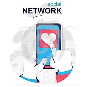 Social network isolated cartoon concept. Online communication, posts and likes in mobile app, people scene in flat design. Vector