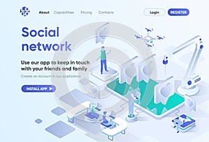 Social network isometric landing page.