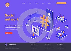 Social network isometric landing page.