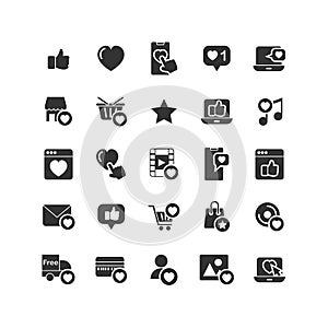 Social Network Like solid icon set.