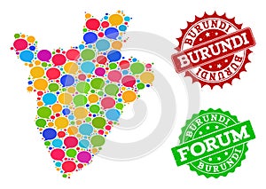 Social Network Map of Burundi with Chat Bubbles and Grunge Watermarks