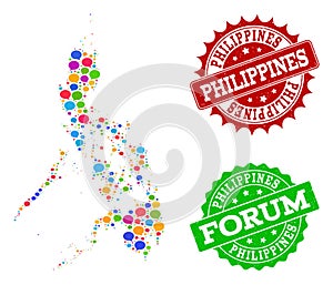 Social Network Map of Philippines with Chat Clouds and Textured Seals