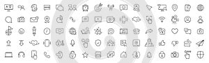 Social network and media line icons collection. Big UI icon set. Thin outline icons pack. Vector illustration eps10