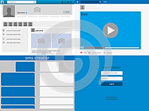Social network Mock up, post frames and other pages, Web page browser, concept of Social Page Interface on the laptop vector illus