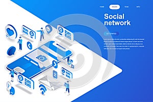 Social network modern flat design isometric concept. Communication and people concept. Landing page template.