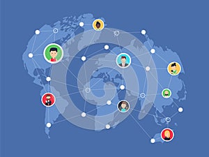 Social network, people connecting all over the world. Vector flat illustration.
