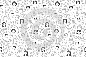 Social network people and icons seamless pattern background