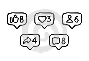 Social network rating bubbles hand drawn icon set