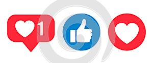 Social network reactions icon, like, heart - vector photo