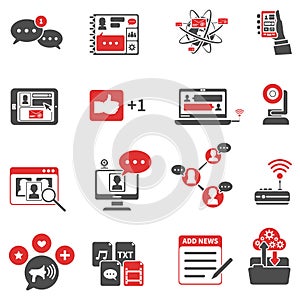 Social Network Red Black Icons Set