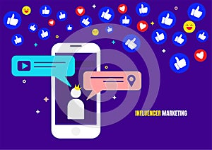 Social network with smart phone flat design,vector illustration.