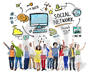 Social Network Social Media Diversity People Celebration Concept