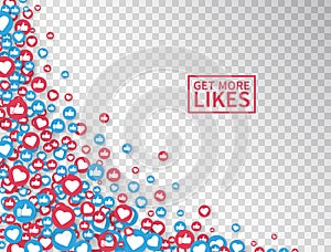 Social network symbol. Like and thumbs up icons isolated on transparent background. Counter notification icons. Social media