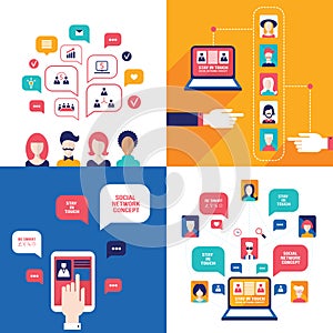 Social Network Technology Banner set People using various electronic devices