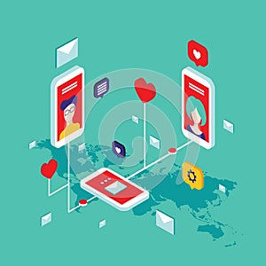 Social network and technology concept Modern flat isometric design