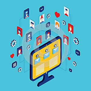 Social network and technology concept Modern flat isometric design