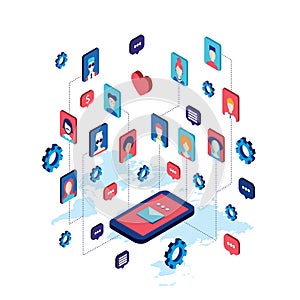 Social network and technology concept Modern flat isometric design