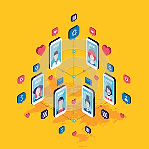 Social network and technology concept Modern flat isometric design