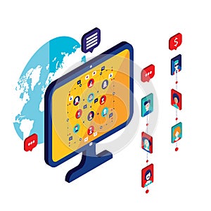 Social network and technology concept Modern flat isometric design