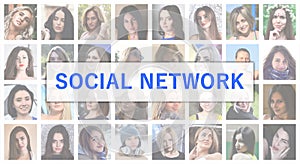 Social network. The title text is depicted on the background of