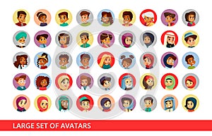 Social network user avatars cartoon illustration of people and children different nationality for chat profile icons