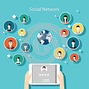 Social Network Vector Concept. Flat Design Illustration for Web