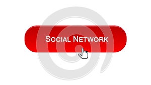 Social network web interface button clicked with mouse cursor, red color