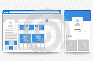 Social network web and mobile page browser. Concept of Social page interface vector illustration.