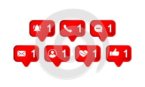 Social networking portal notification. Like icon, notification, message, call icon modern button for web or app store design red