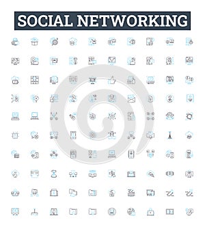 Social networking vector line icons set. Social, networking, networking, sites, media, profiles, interaction
