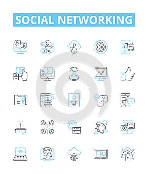 Social networking vector line icons set. Social, networking, networking, sites, media, profiles, interaction