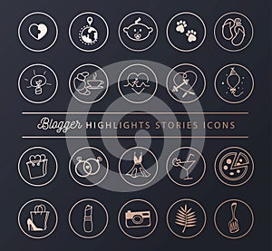 Social networks icons set for stories highlights in chic style. Blogger lifestyle icon collection. Vector illustration