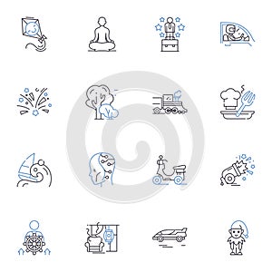 Social norms line icons collection. Conformity, Rebellion, Tradition, Etiquette, Customs, Obedience, Deviance vector and