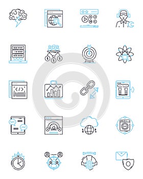 Social partners linear icons set. Collaboration, Alliance, Coopetition, Connection, Engagement, Support, Empowerment