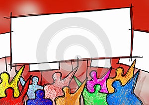 Social problems concept image. A group of people protest to enforce their rights - image with space for text insertion photo