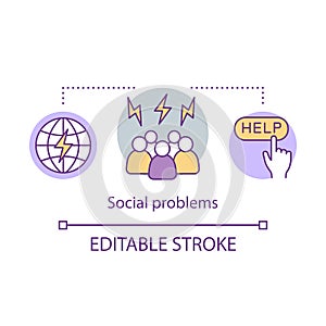 Social problems, issues concept icon. Antisocial behavior idea thin line illustration. Violence, aggression in society