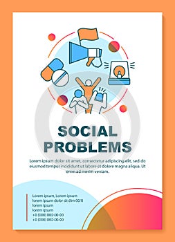Social problems, issues poster template layout. Social disorganization. Antisocial behavior. Banner, booklet, leaflet
