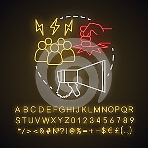 Social problems neon light concept icon. Violence, social abuse and harassment idea. Antisocial behaviour. Conflicts and