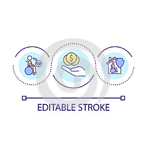 Social programs for people with disabilities loop concept icon