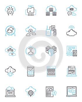 Social reality linear icons set. Community, Equality, Diversity, Oppression, Integration, Homogeneity, Stereotyping line photo